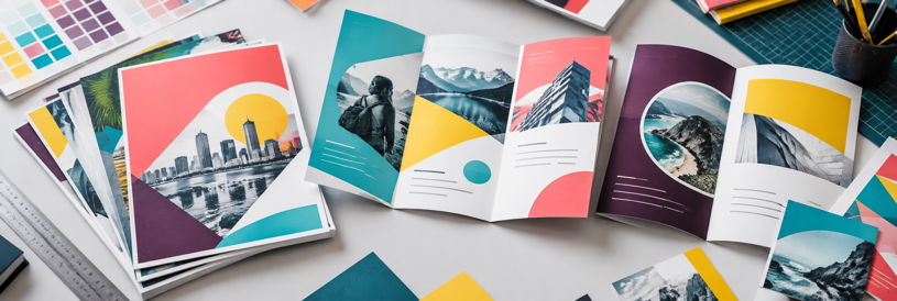 Colorful professionally printed flyers and folded brochures